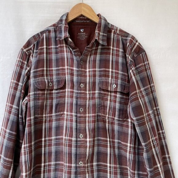 Kuhl Brown Plaid Shirt Mens Medium Cotton Button Up Collared Outdoor Casual Top - Picture 2 of 10